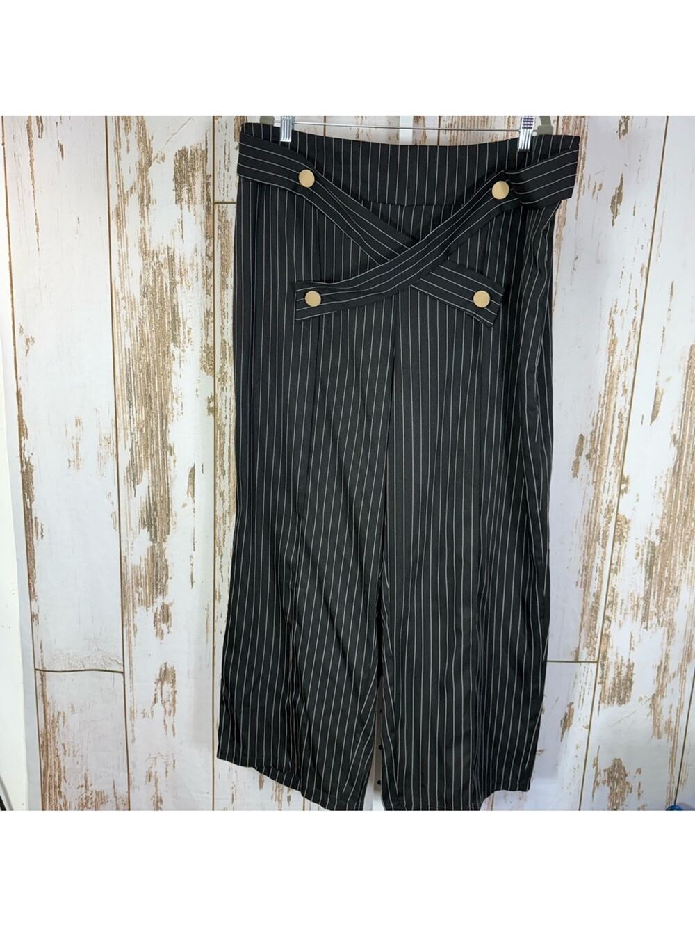 SHEIN Curve, Black Pinstripe Wide Leg Pants. Size 4XL. Elastic Waist.